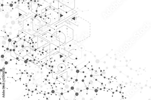 Structure molecule and communication. Dna, atom, neurons. Abstract polygonal structure with connecting dots and lines. Medical, technology, chemistry, science background. Vector illustration.