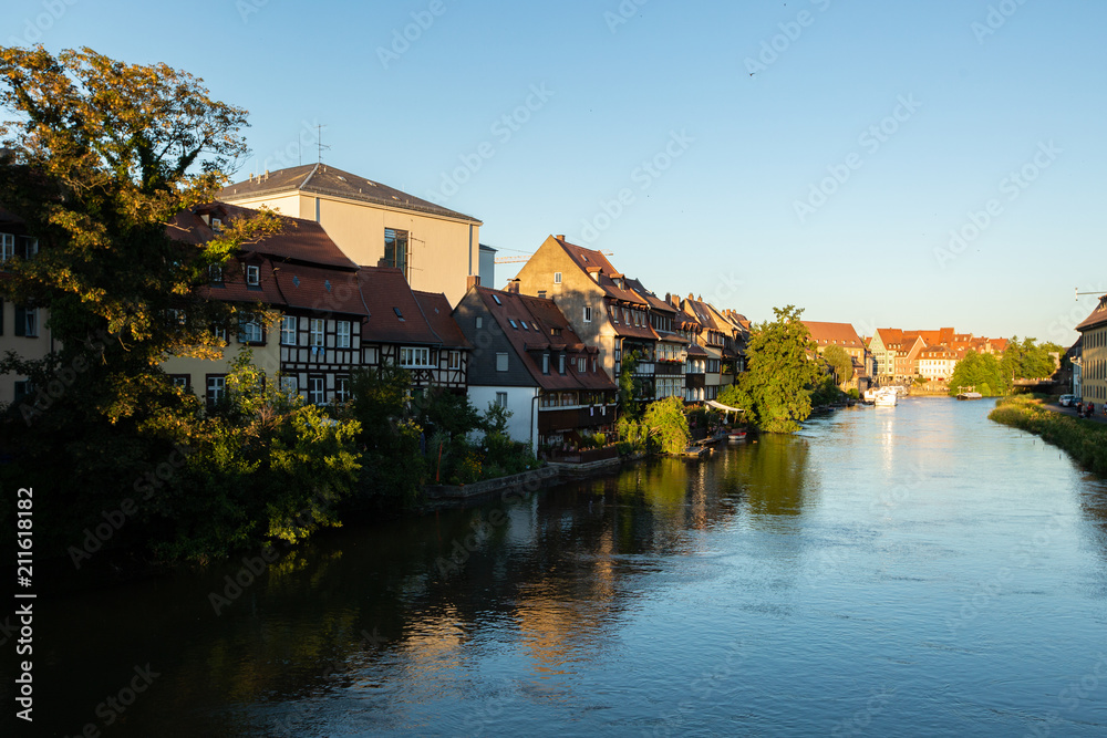 Fränkische Architektur an der Regnitz (Fluss) in Bamberg