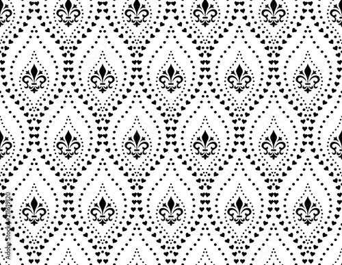 Wallpaper in the style of Baroque. Seamless vector background. White and black floral ornament. Graphic pattern for fabric, wallpaper, packaging. Ornate Damask flower ornament