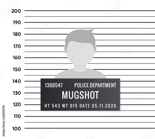 Police mugshot criminal template. Vector silhouette lineup criminal arrest portrait mugshot