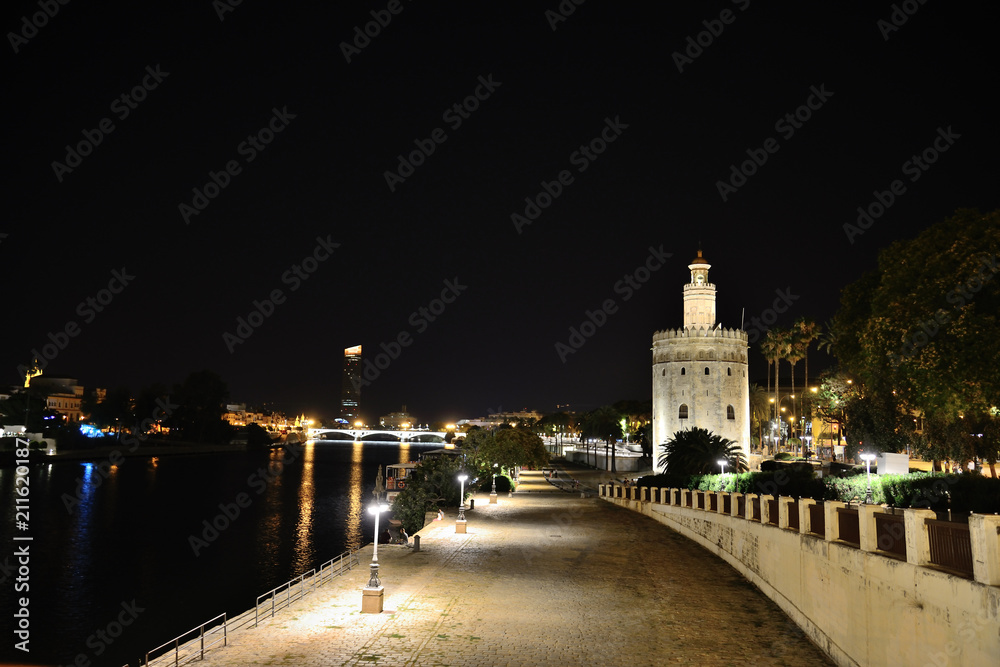 Seville, Spain - June 21, 2018: Monument of the Torre del Oro, Seville.