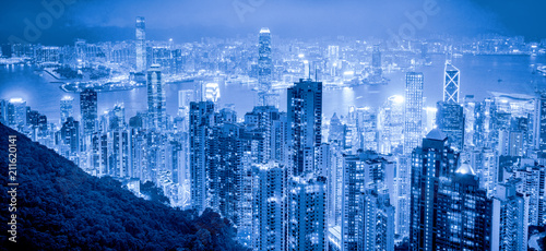 Canvas Print Hongkong from the peak view at night in old tone