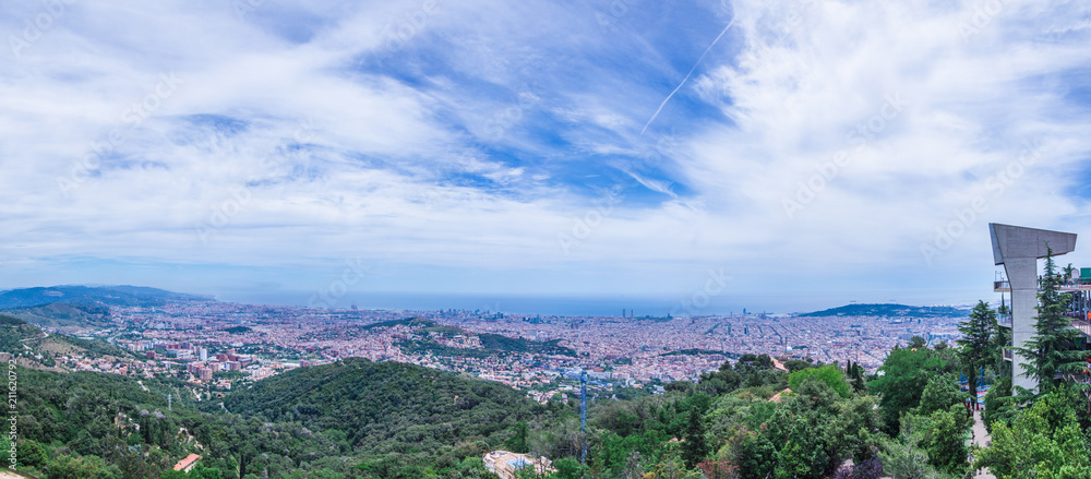 Barcelona panoramic view from Tibidabo mountain, Spain, Europe