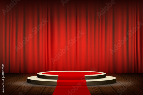 Red carpet on the round podium with steps