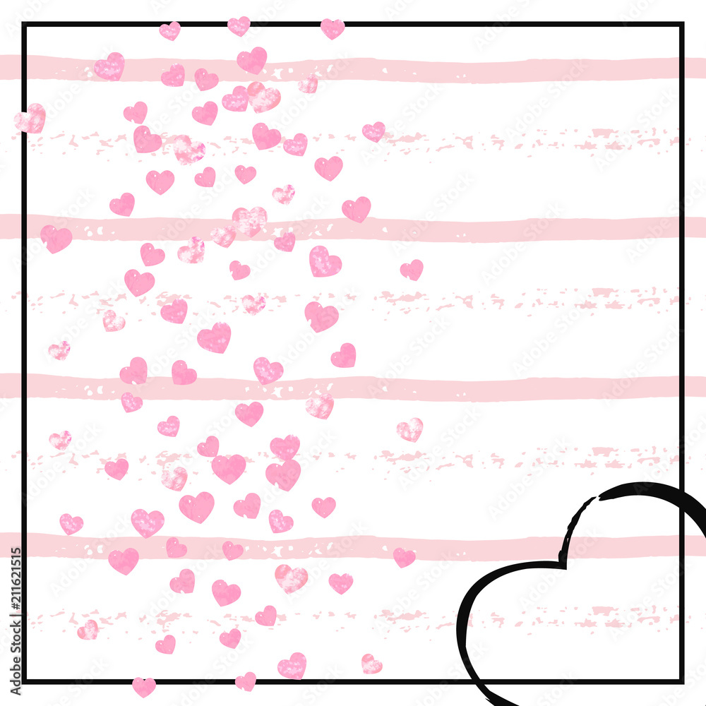 Wedding glitter confetti with hearts on pink stripes. Falling sequins with metallic shimmer. Design with pink wedding glitter for party invitation, bridal shower and save the date invite. Wedding glitter confetti with hearts on pink stripes. Falling sequins with metallic shimmer. Design with pink wedding glitter for party invitation, bridal shower and save the date invite.