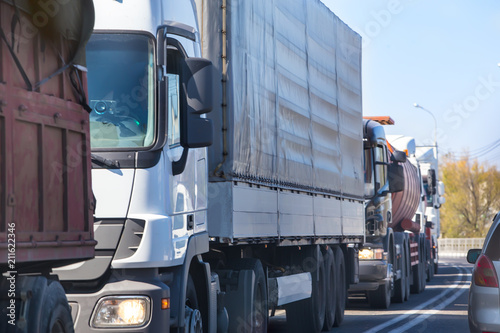 trucks in traffic jam on the road