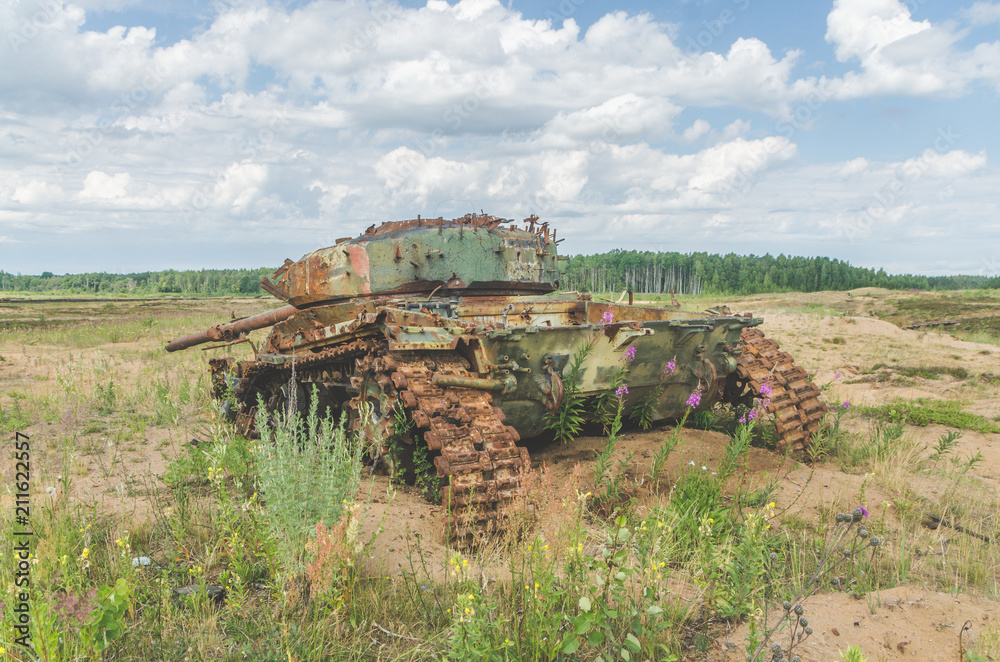 Fototapeta premium military tank, artillery, tracked, in the field