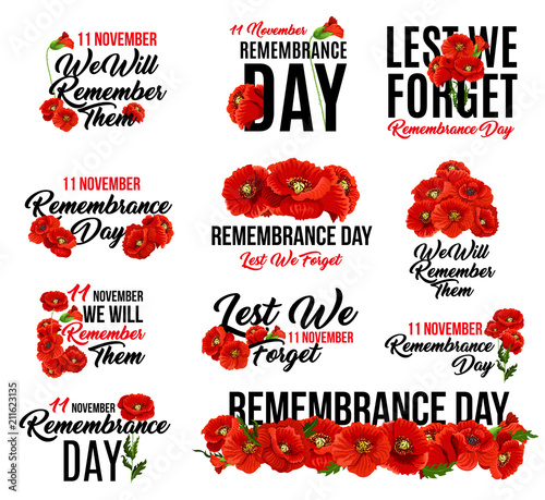 Remembrance Day red poppy flower icon design photo