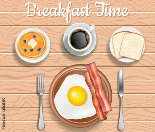 Breakfast time vector top view illustration