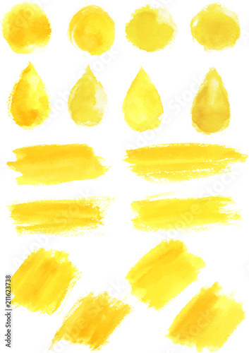 Watercolor yellow blob stains strokes vector icons