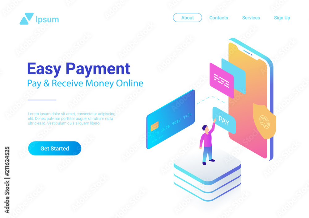 Online Payment Credit Card Smartphone isometric flat vector