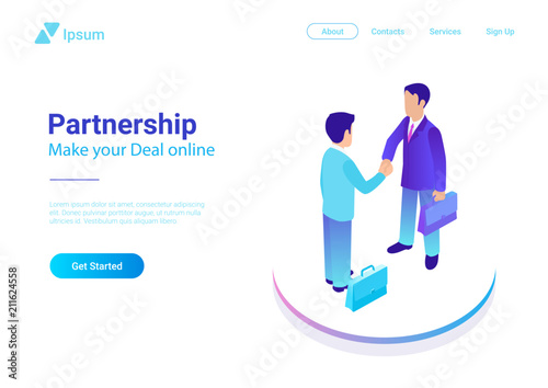 Isometric Flat Businessmen Deal shaking hands contract vector