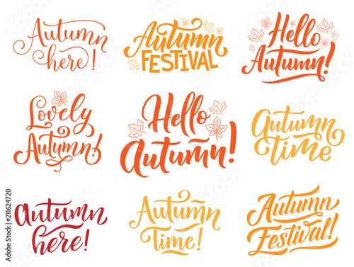 Hello Autumn lettering for fall season holiday