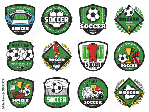 Football sport and soccer ball icons