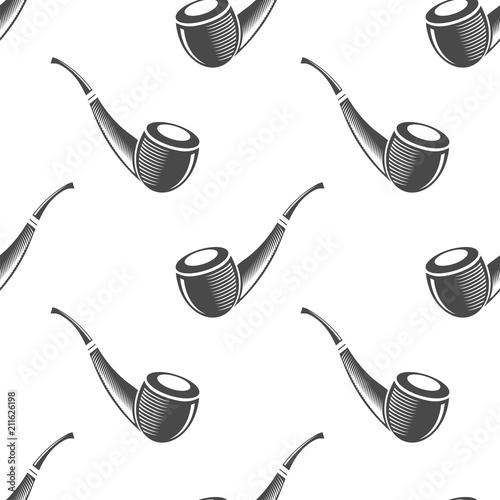 Wooden Smoking Pipe Silhouette Seamless Pattern