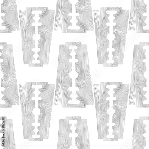 Traditional Double Edge Razor Blade Seamless Pattern. Tool for Haircut and Shave. Stainless Steel Sheving Equipment.