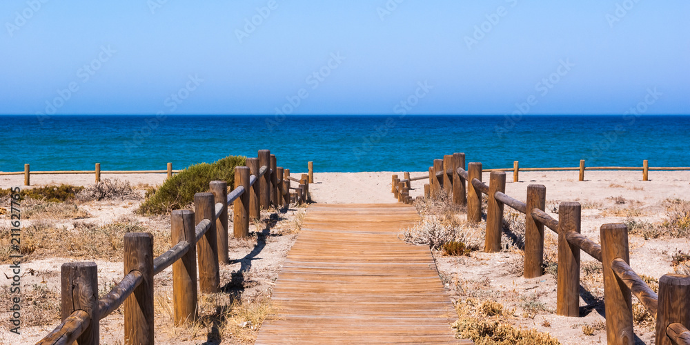 Wooden walkway to the beach in Almeria Spain