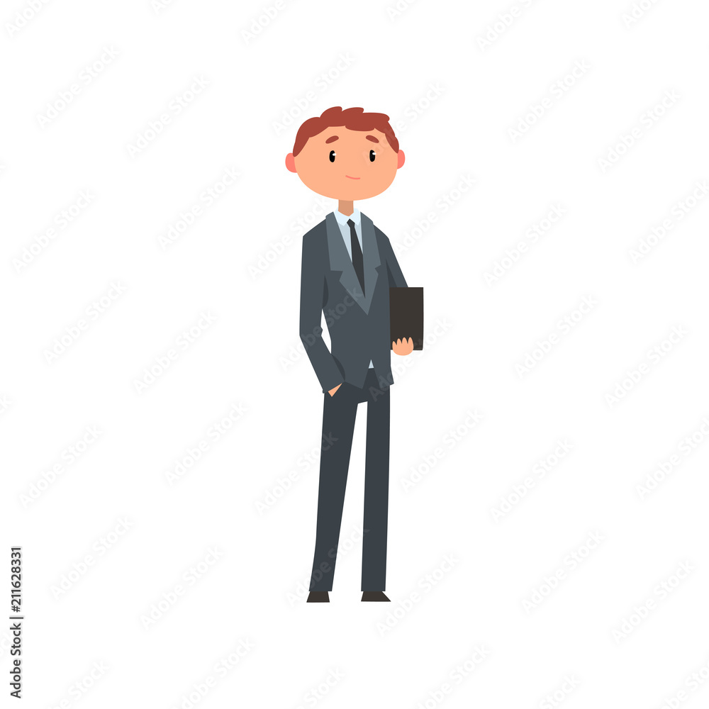 Young man in business suit with briefcase cartoon vector Illustration on a white background. Young man in business suit with briefcase cartoon vector Illustration on a white background.