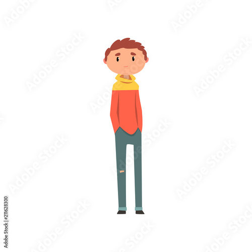 Teen boy in casual clothes, schoolboy cartoon vector Illustration on a white background