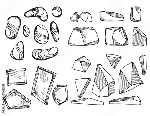 stones cobblestones vector sketch icons isolated silhouette