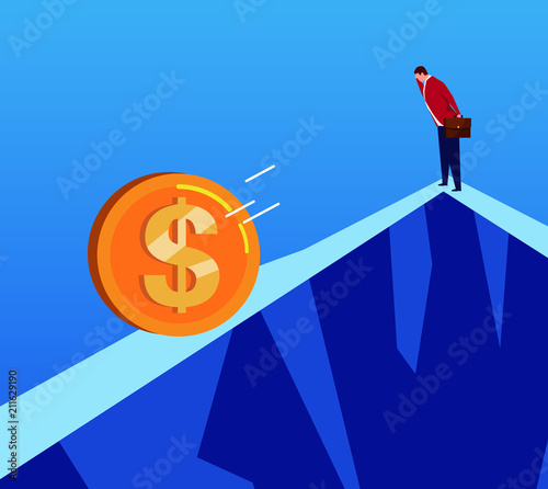Gold coins roll down from the top of the mountain
