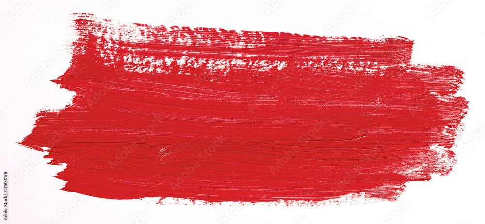 Red brush stroke isolated over white background