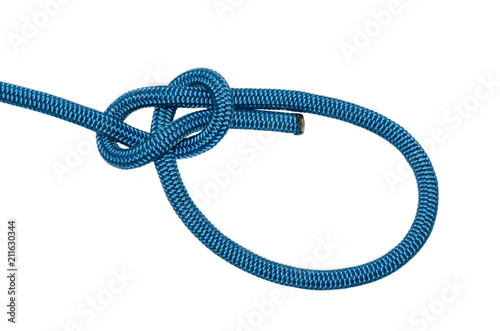 bowline. A knot of blue rope.