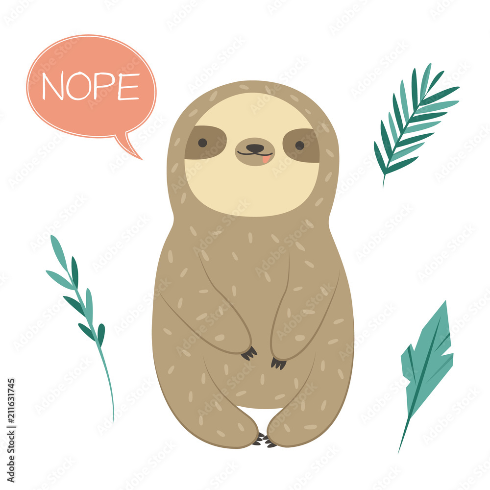 Funny Sloth saying nope. Adorable cartoon animal Stock Vector | Adobe Stock
