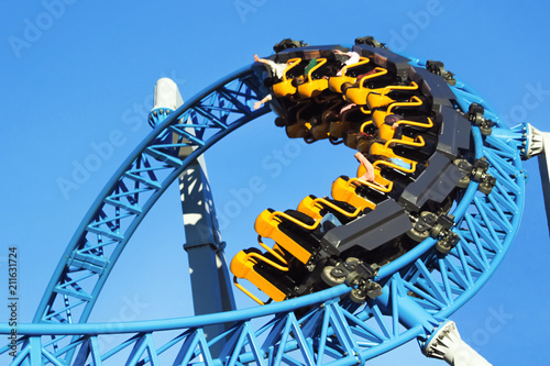 Roller coaster. Wagon in motion