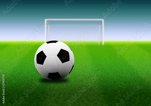 Soccer ball and goal on field © AnnaPa