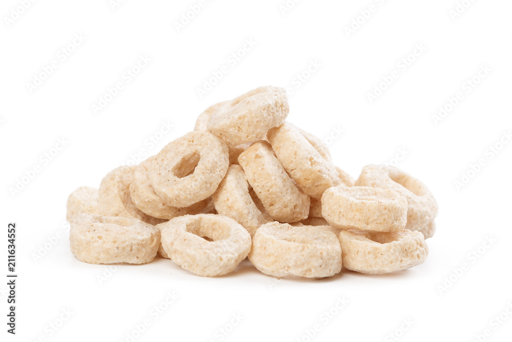 Corn rings for breakfast isolated on white background Corn rings for breakfast isolated on white background