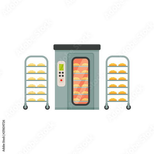 Bread baking in the oven, stage of bread production process on a white background