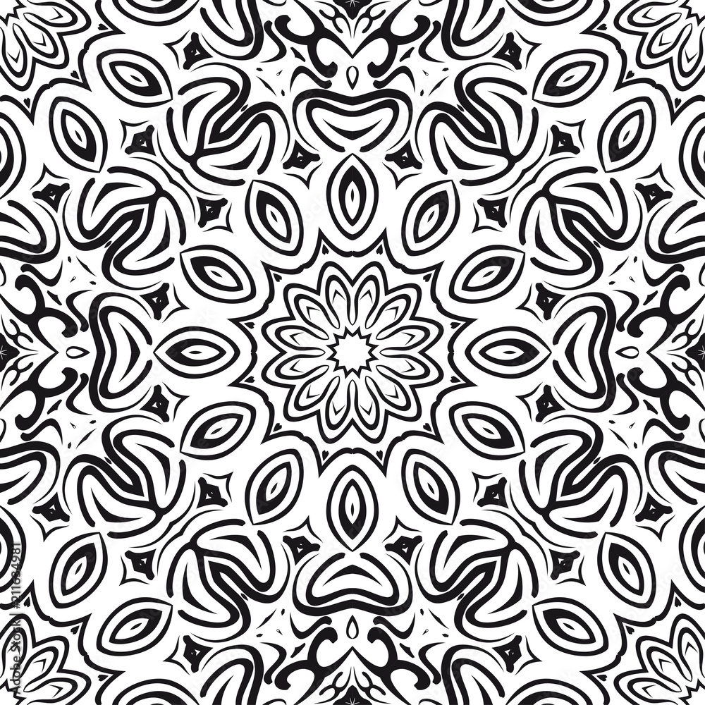 Fototapeta premium Seamless vector pattern. Geometric floral ornament. For Interior decoration, wallpaper, presentation, fashion design, print.