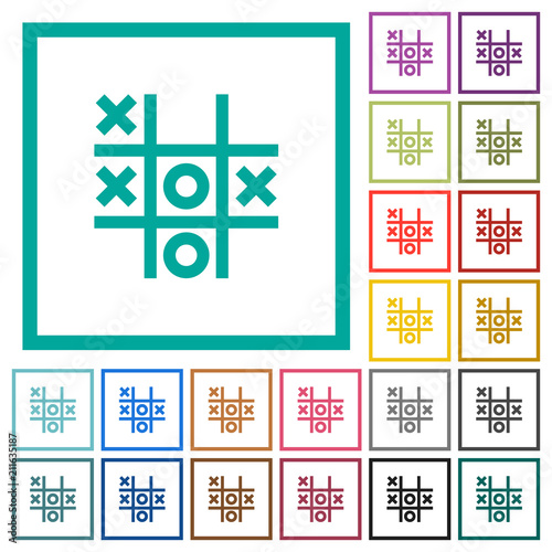 Tic tac toe game flat color icons with quadrant frames