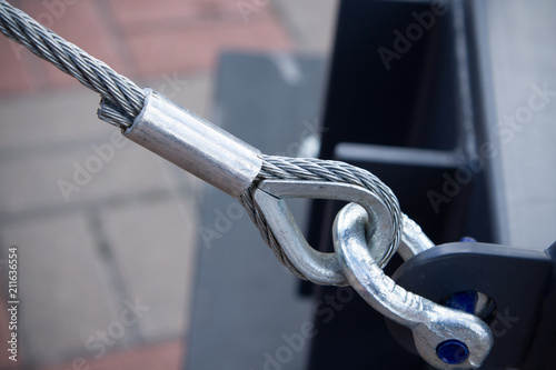 Swivel joint and connection with a steel cable when installing the structures outdoor close-up