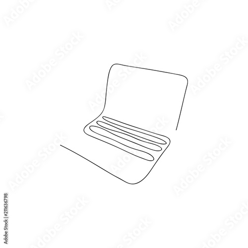 One line laptop. Hand drawn vector illustration.