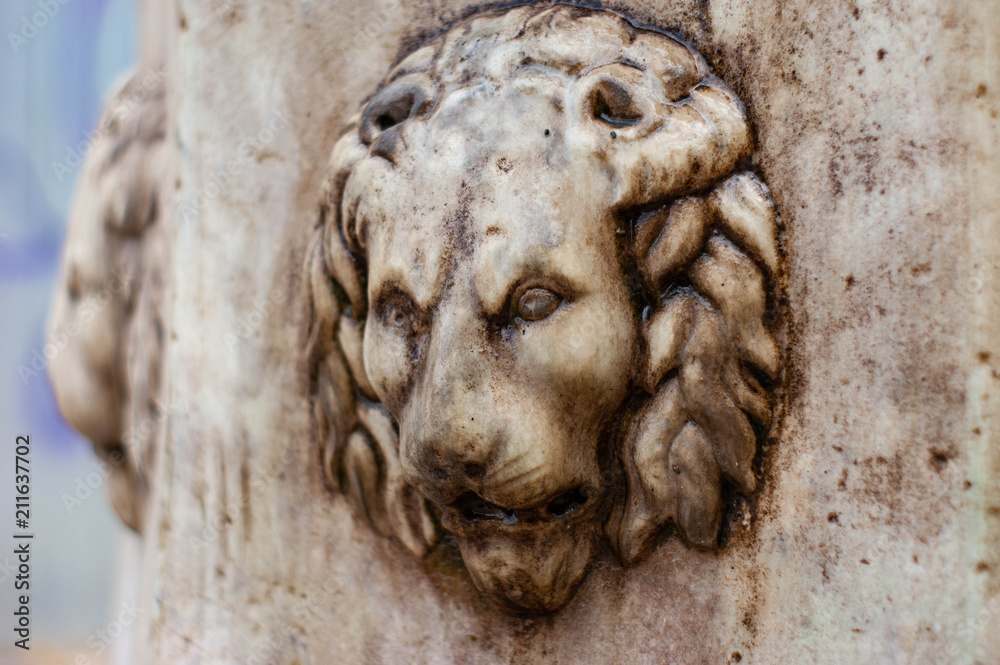 Architectural detail of a lion's head on the wall