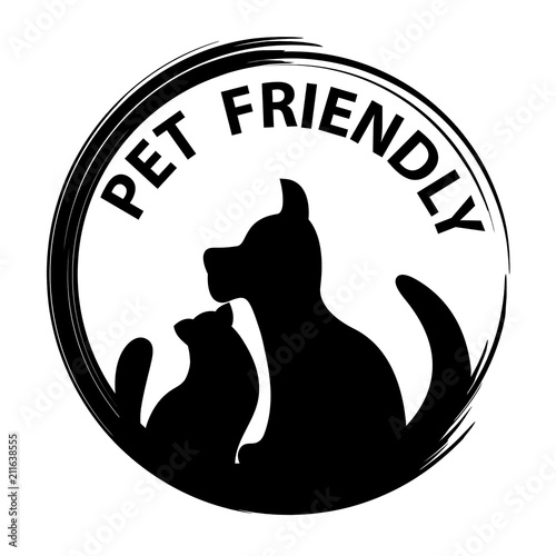 Pet friendly concept.Black silhouettes of dog and cat flat design vector illustration.