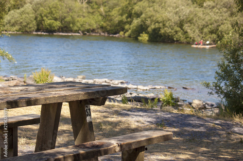 A picnic bench in Snowdonia, Lake Padan.