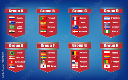 Football Groups championship Flags icons of the participating countries Vectors