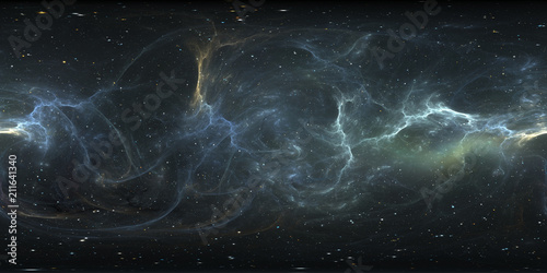 Fototapeta Naklejka Na Ścianę i Meble -  Virtual reality stellar system and nebula. Panorama, environment 360 HDRI map. Equirectangular projection, spherical panorama.