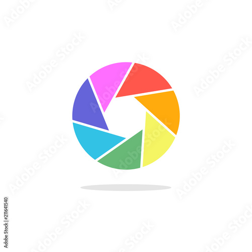 Bright phote camera aperture symbol. Lens diaphragm logotype
