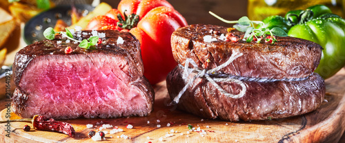 Juicy medium rare fillet steak mignon