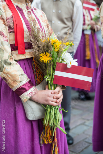 National latvian elements and suits on the openning of National Latvian Song and Dance Festival in Riga
