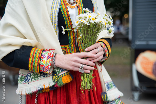 National latvian elements and suits on the openning of National Latvian Song and Dance Festival in Riga