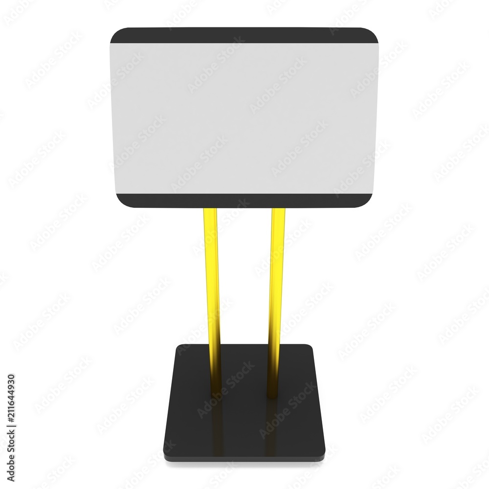 Fototapeta premium LCD Screen Stand. Trade Show Booth. 3d render of tv info kiosk isolated on white background. High Resolution. Ad template for your expo design.