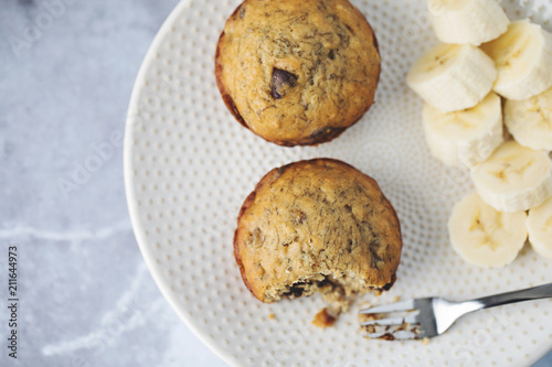 Banana Chocolate Chip Muffins on a Plate