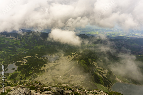 Gasienicowa Valley under clouds. View from Koscielec. Tatra Mountains.