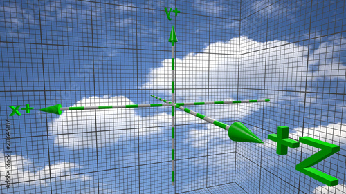Foto the reference system of the three-dimensional space of the Cartesian axes, on a