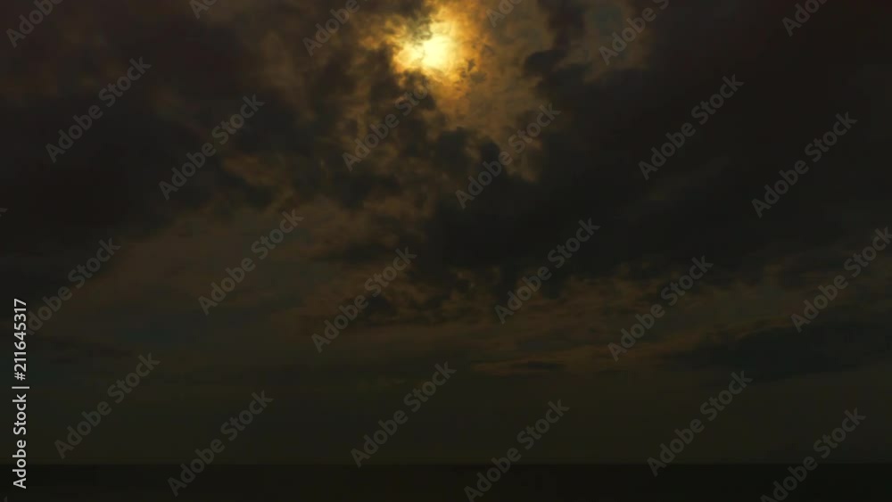 Night sky with moon over ocean. Professional timelapse, no flicker. Night sky with moon over ocean. Professional timelapse, no flicker.
